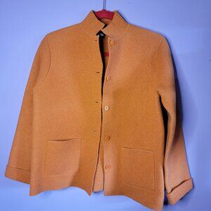 EILEEN FISHER Womens Size PS Orange Boiled 100% Wool Coat Pocket